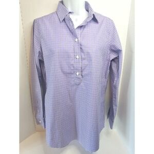 Ann Mashburn Tom Boy Popover Purple Gingham Button Up Long Sleeve Shirt Size M